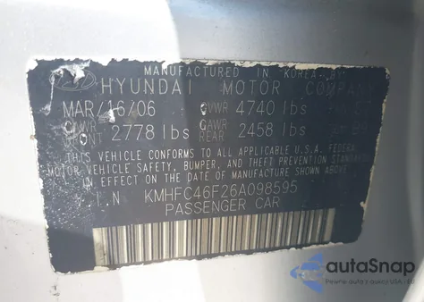 2006 Hyundai Azera Limited/Se from USA, damaged, VIN KMHFC46F26A098595
